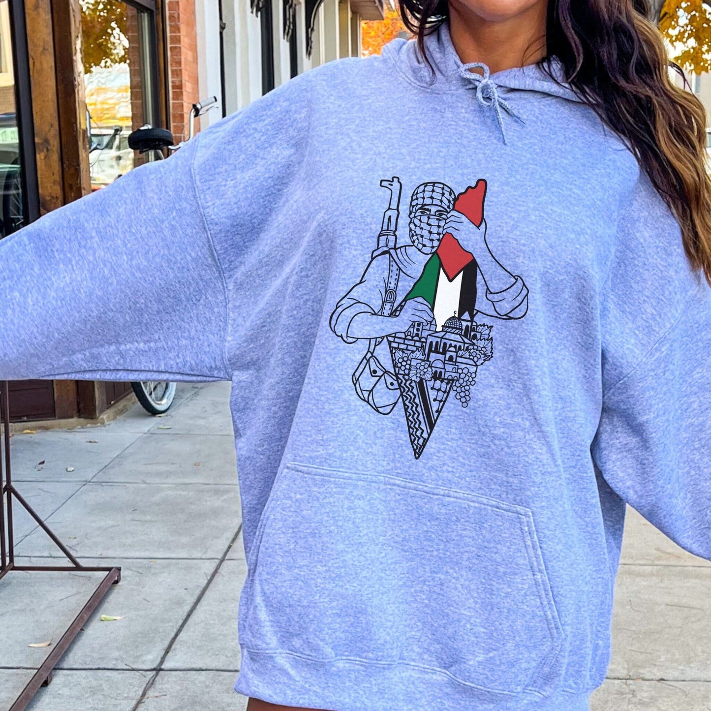 Gray / XS Protector of Palestine Hoodie | Project Palestine