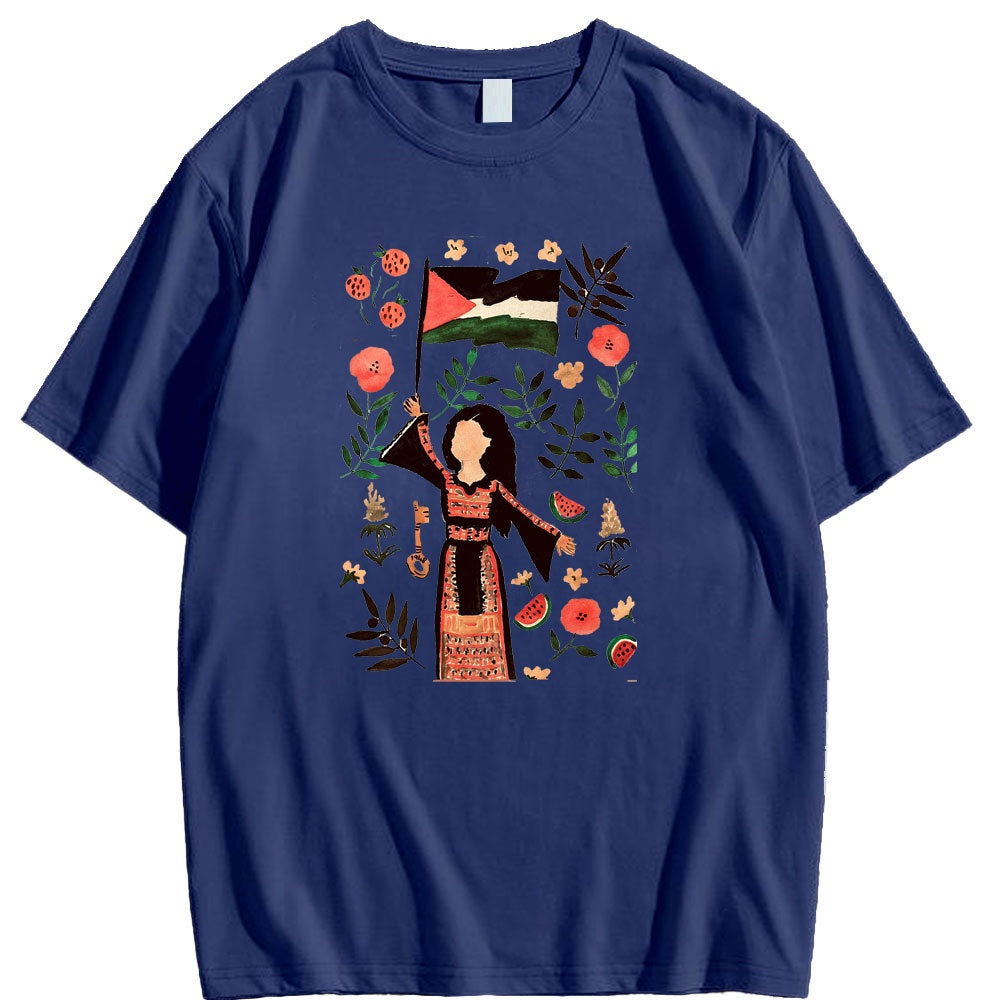 Blue / XS Palestinian Woman Drawing Shirt | Project Palestine