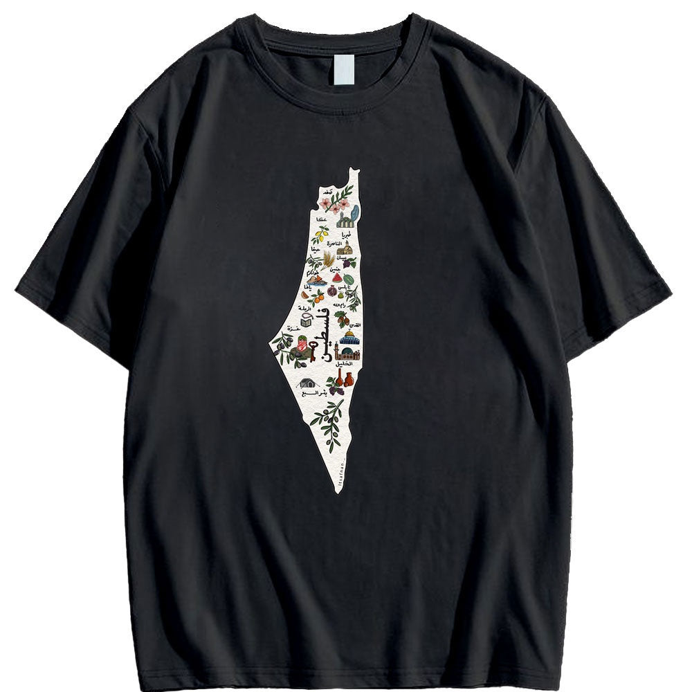 Black / XS Palestinian Cities Geography Shirt | Project Palestine