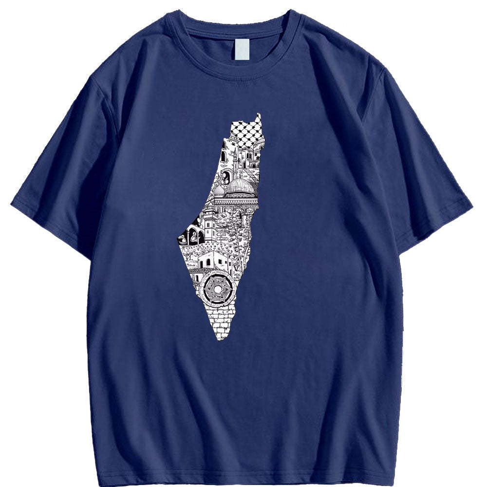 Blue / XS Black & White Geography Shirt | Project Palestine