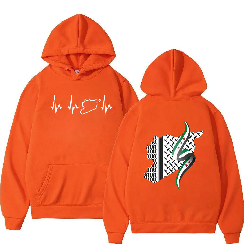Orange / XS Syrian Keffiyeh & Heartbeat Hoodie | Project Palestine