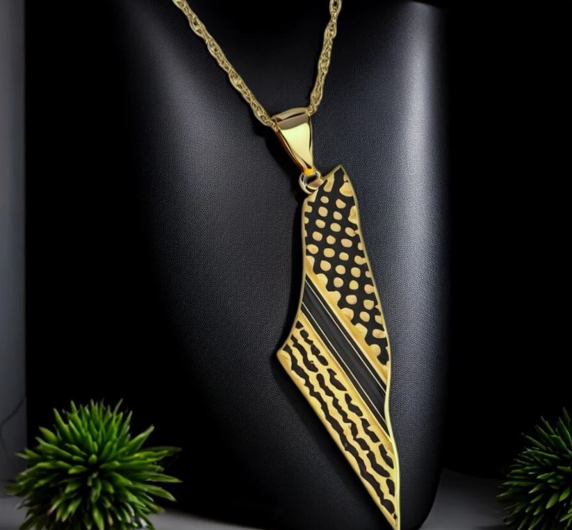 Gold / 20 Inches (50 cm) Black Keffiyeh Geography Necklace/Chain | Project Palestine