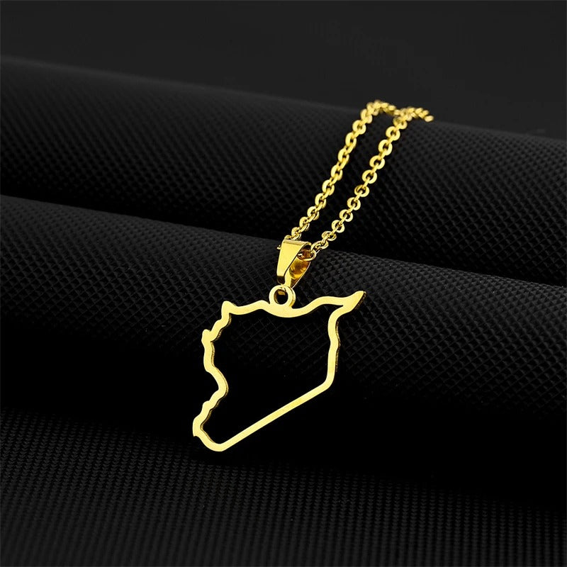 Gold / 22 Inches (55 cm) Outline Syrian Geography Necklace/Chain | Project Palestine