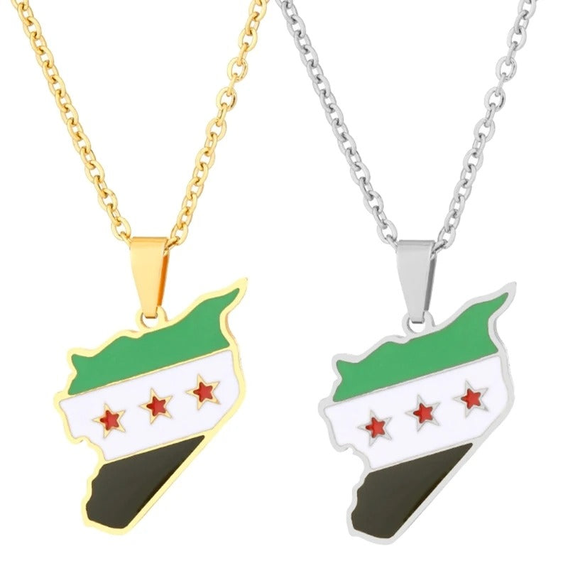 Gold / 22 Inches (55 cm) Syrian Flag Geography Necklace/Chain | Project Palestine