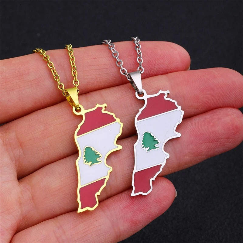 Gold / 20 Inches (50 cm) Lebanese Flag & Geography Necklace/Chain | Project Palestine