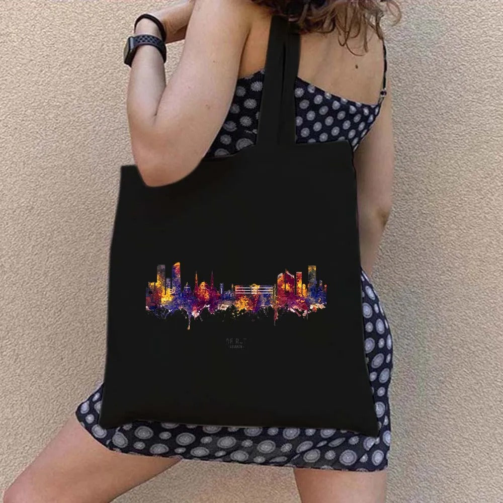 Beirut City (Black) Lebanese Tote Bag (Multiple Designs Available) | Project Palestine