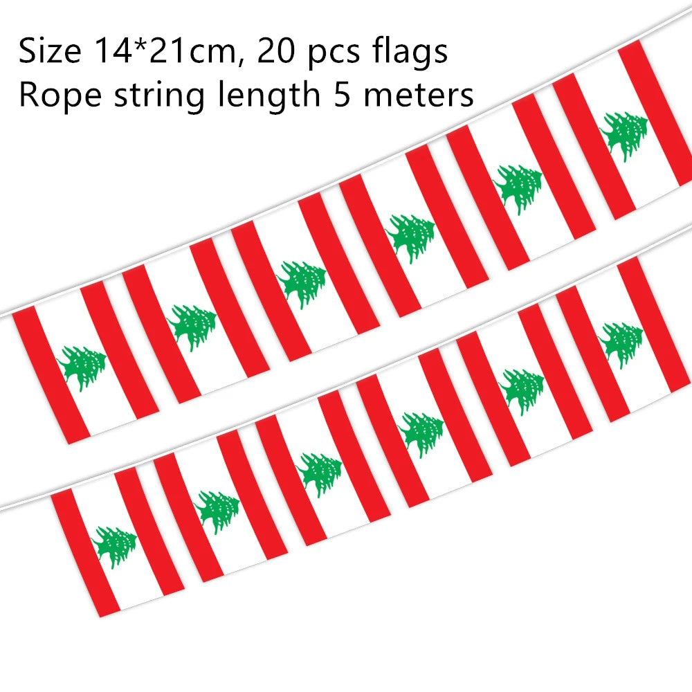 20 Pieces / 6 x 8 Inches (14 x 21 cm) Lebanese String Banner Flags (20 Pieces) | Project Palestine