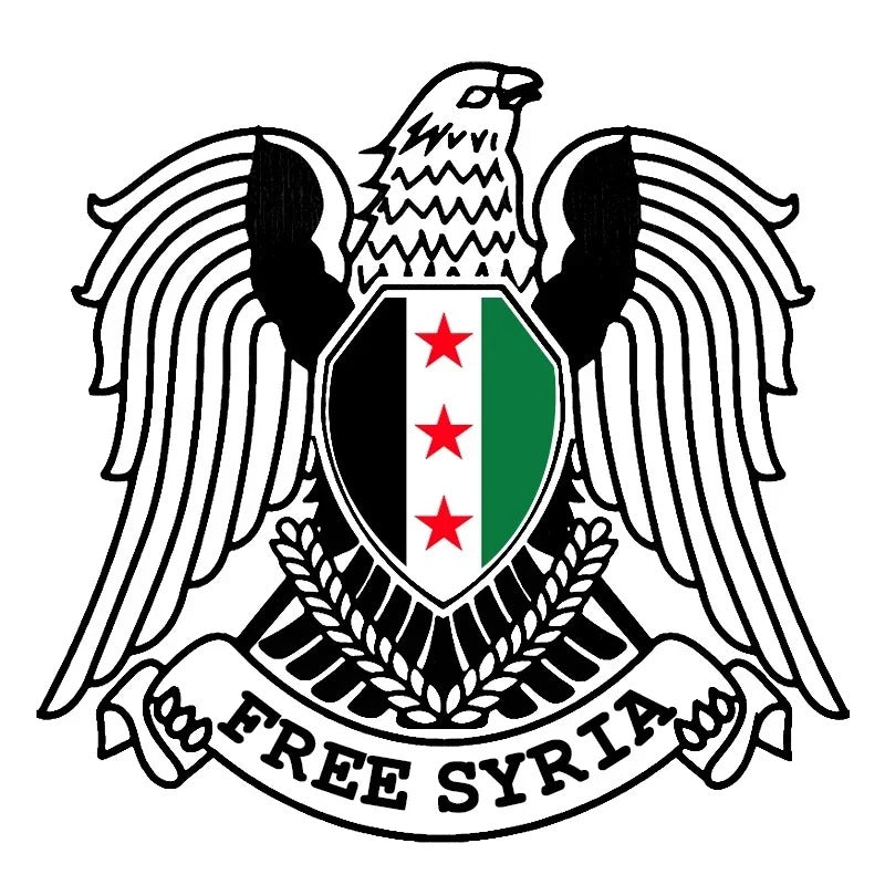 Free Syria / 7 x 7 Inches (18 x 18 cm) Syrian Coat of Arms Sticker (English) | Project Palestine