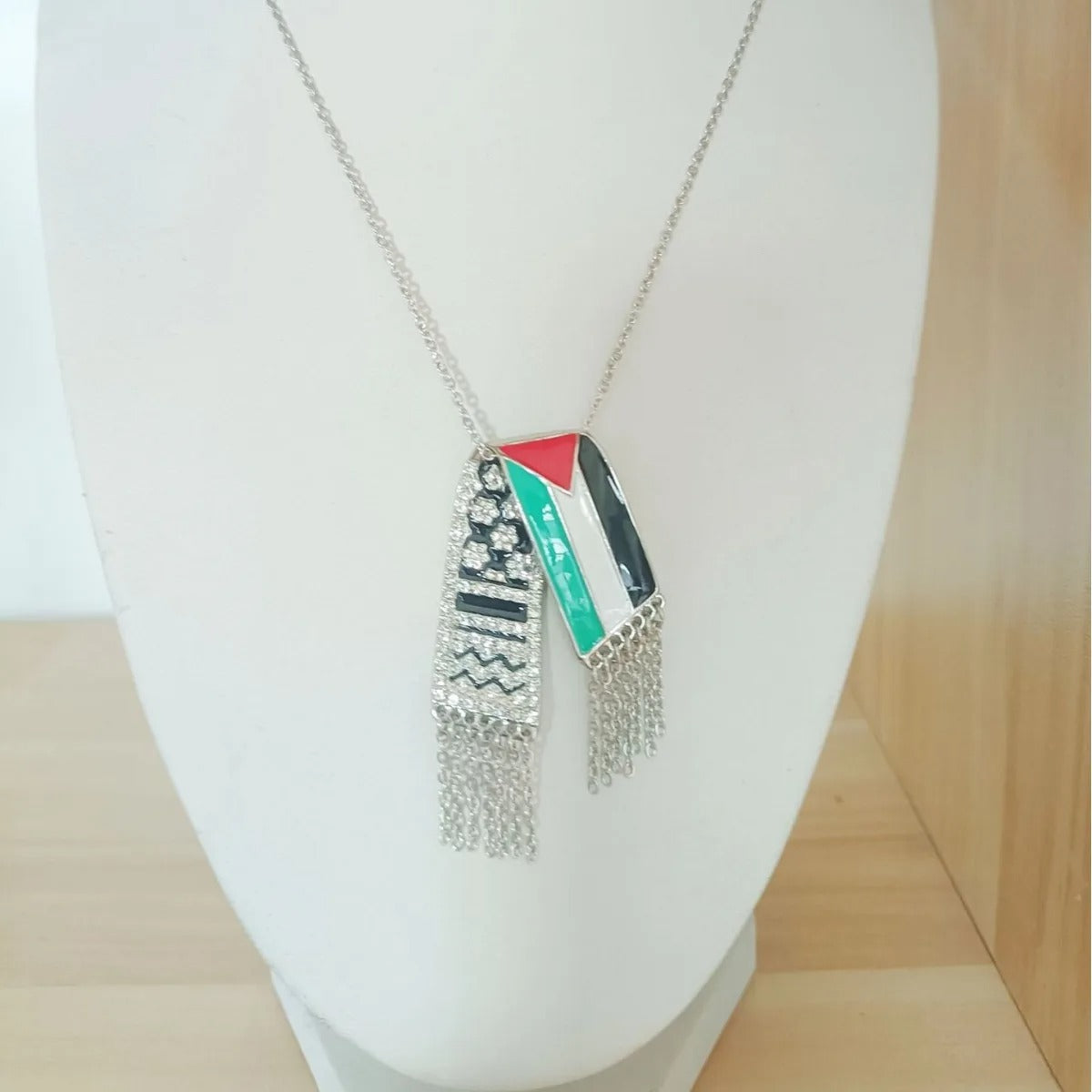 Silver Keffiyeh & Flag / 20 Inches (50 cm) Keffiyeh Necklace/Chain | Project Palestine