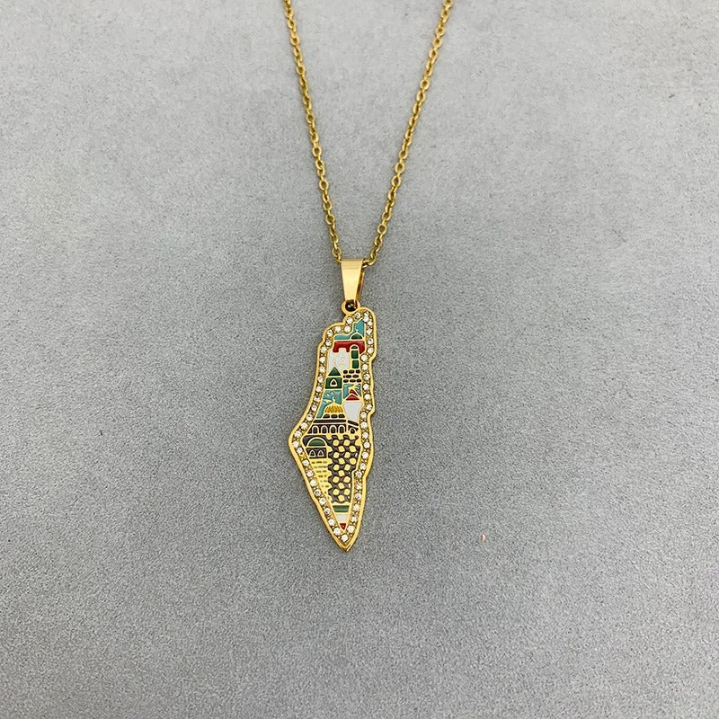 Gold / 20 Inches (50 cm) Colorful Palestine Geography Necklace/Chain | Project Palestine