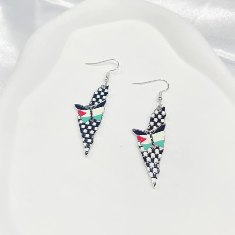 Silver Butterfly Geography Earrings | Project Palestine