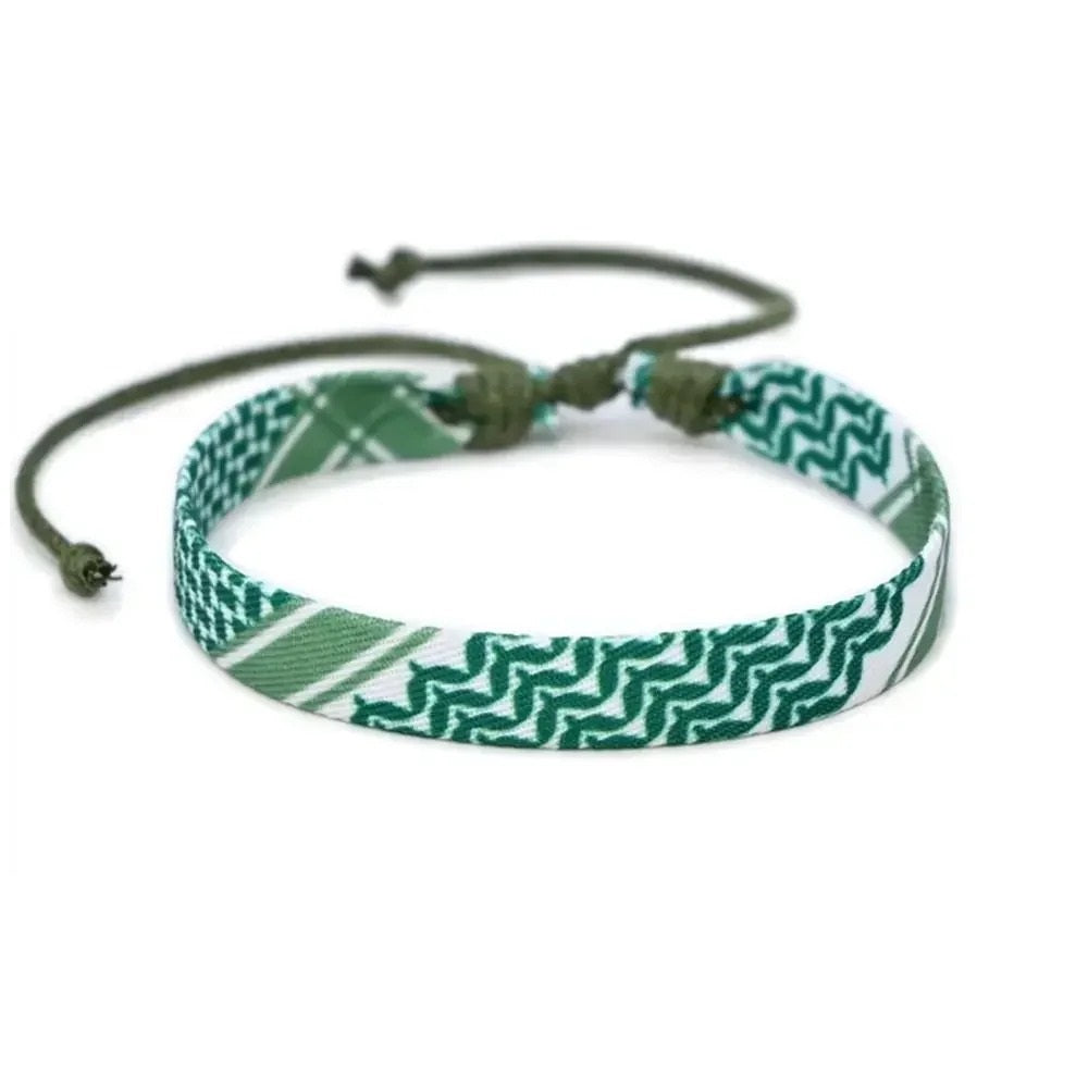 Green/White Keffiyeh Weave Bracelet | Project Palestine