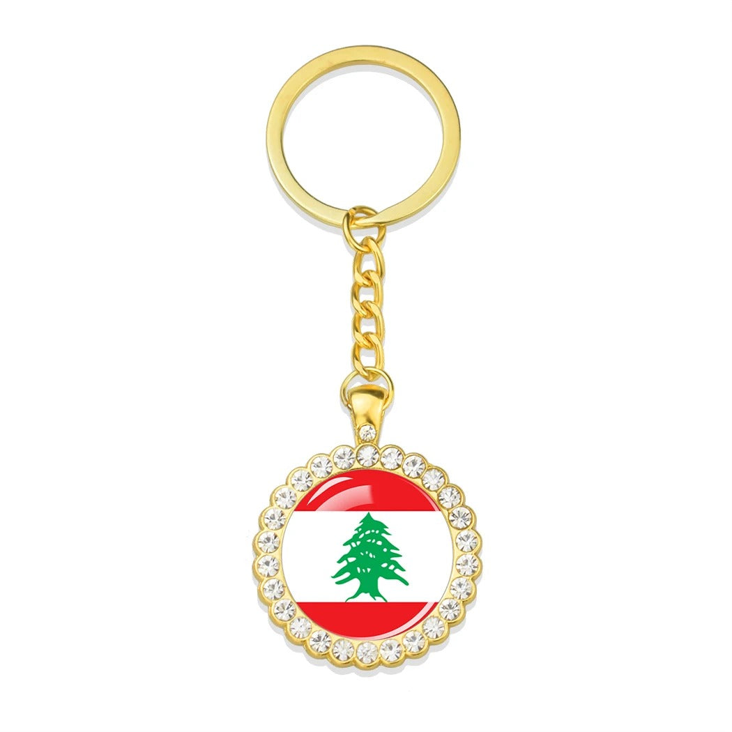 Stylish Gold Lebanon Circular Flag Keychain | Project Palestine