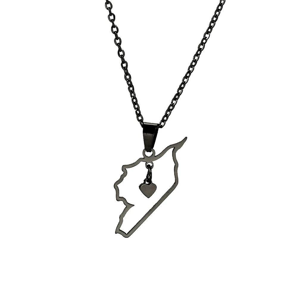 Black / 20 Inches (50 cm) Syria Heart Geography Necklace/Chain | Project Palestine