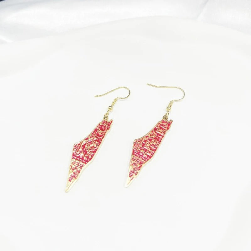 Red/Gold Tatreez Embroidery Earrings | Project Palestine
