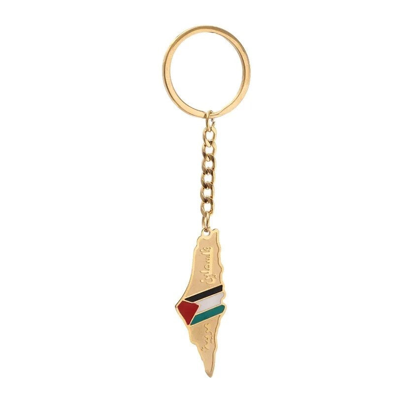 Arabic Palestine Flag (Gold) / 5 Inches (12.5 cm) Palestine Geography Key Chains (Multiple Designs Available) | Project Palestine