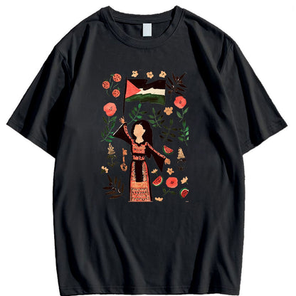 Camiseta con dibujo de mujer palestina