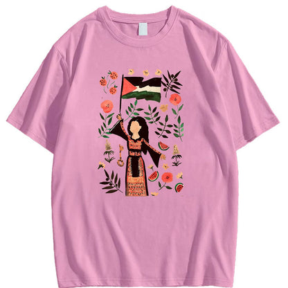 Camiseta con dibujo de mujer palestina