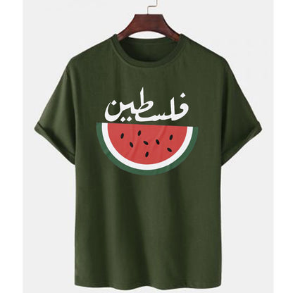 XS / Army Green Arabic Palestine Watermelon Shirt | Project Palestine