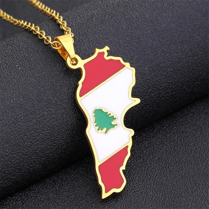 Collar/cadena con la bandera y geografía del Líbano