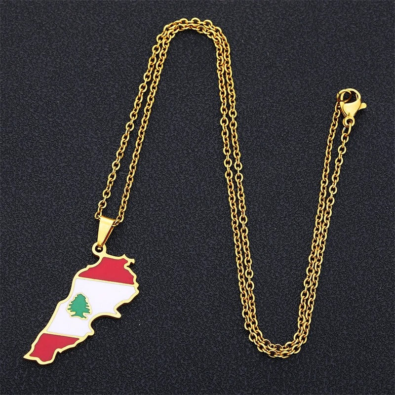 Collar/cadena con la bandera y geografía del Líbano