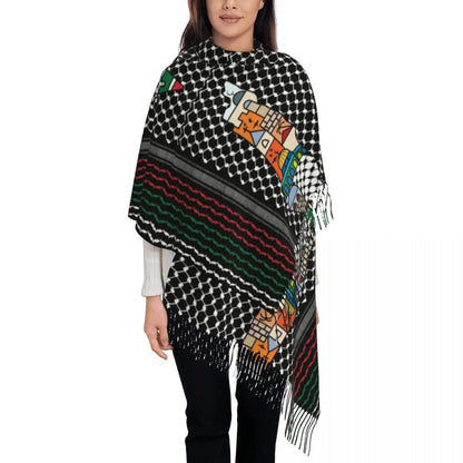 Style 2 / 28 x 78 Inches (72 x 200 cm) Tatreez Embroidery Kuffiya Shawl Wrap | Project Palestine