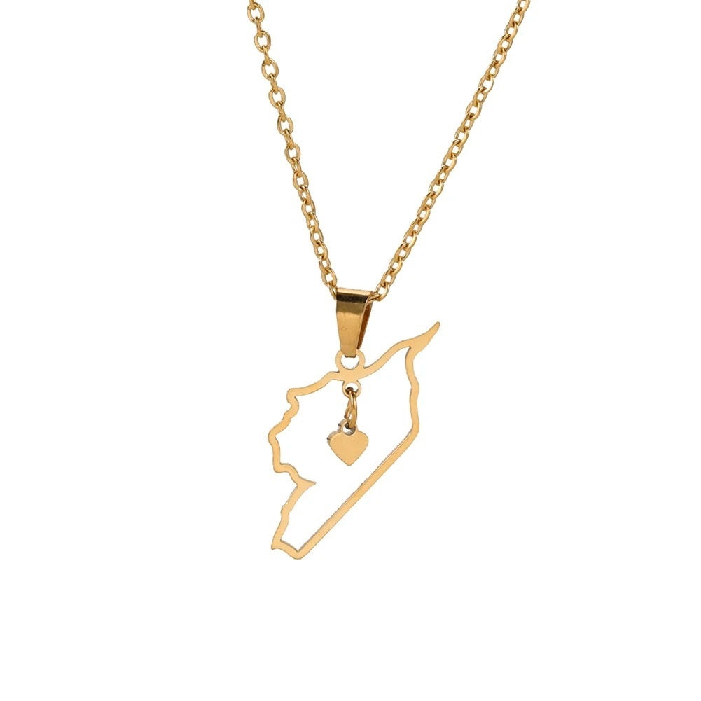 Syria Heart Geography Necklace/Chain