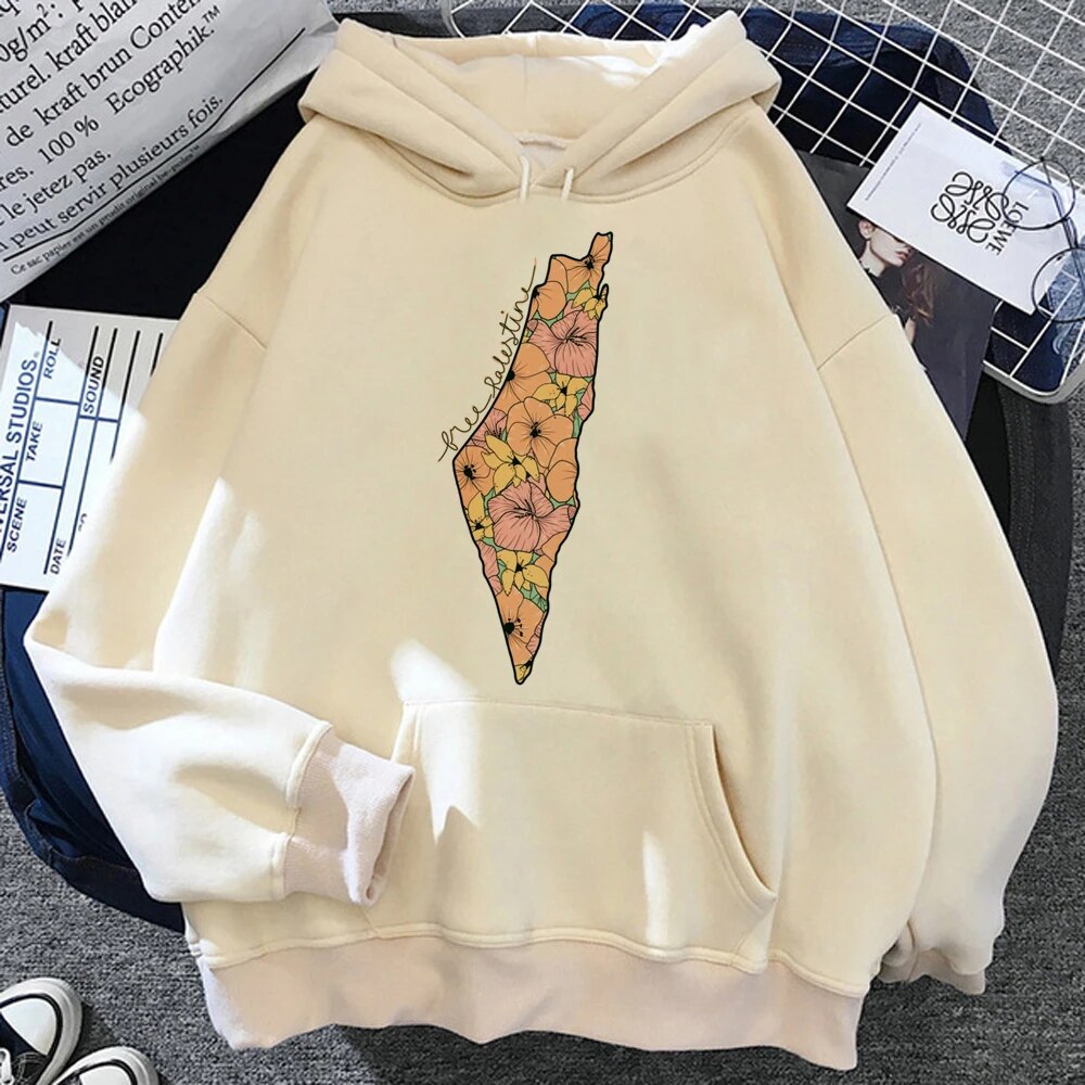 Flower Map 1 / XS Cream Color Palestine-styled Hoodies (Multiple Designs Available) | Project Palestine